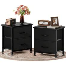 Simple Deluxe Nightstand 2 Drawers Dresser For Bedroom, 3-Tier Bedside Table With Fabric Bins, Night Stand Set 2, End Table For Living Room T9VR - 黑色 - 查看 1