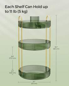 SONGMICS Makeup Organizer, 3-Tier Round Rotating Skincare Organizer Countertop, Customizable, Toiletries Vanity Organizer, Lazy Susan, Gift - 綠色 - 查看 5