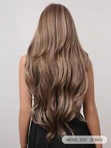 Long Brown Mixed Gold Synthetic Wig With Bangs, Suitable For Daily Wear And Cosplay, Heat Resistant - Brown - View 3