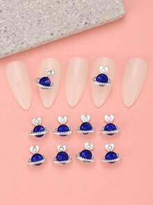 10pcs Heart-Shaped Sapphire Rhinestone Nail Art Decorations, Metal Nail Jewelry, Luxury Nail Stickers, DIY Nail Accessories, Women/Girls Metal Nail Supplies, Nail Art Gems - Multicolor - View 1