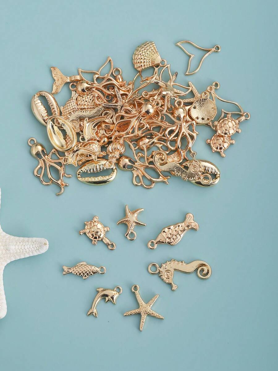 Ngẫu nhiên 50 chiếc mặt dây chuyền hợp kim KC Golden Ocean để làm trang sức DIY, móc khóa, bông tai, charm cho vòng tay, vòng cổ. - Vàng - Xem 1