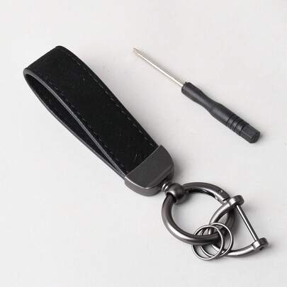 1pc Customizable Men's Fashion Suede Car Keychain With Artistic Font, Faux Leather Metal Key Ring For All Vehicle Keys - Unisex Accessory