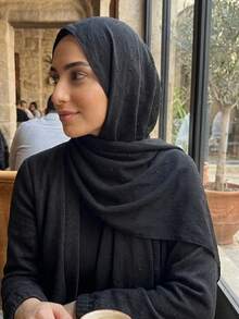 1 pieza Pañuelo de satén con decoración de strass con patrón geométrico asimétrico de unicolor casual, adecuado para uso diario con vestidos - Negro - Ver 10