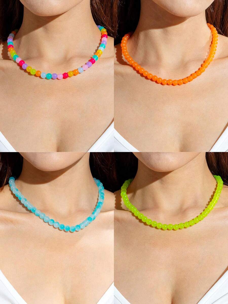 imoli 1 buah Kalung Manik-Manik Akrilik Geometris Modis Warna Permen, Cocok untuk Pemakaian Sehari-hari Wanita, Hadiah Perhiasan untuk Teman