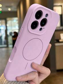 1pc Matte Liquid Silicone Minimalist Magnetic Phone Case, Compatible With IPhone 17 Air 16 15 14 13 12 Pro Max Plus, Supports Wireless Charging, Soft Silicone Back Cover - 紫色 - 查看 2