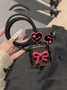 Romantic Minimalist Pink Bow Charger Protector, Compatible With Apple 18W/20W Charger, Cord Protector - Multicolor - View 3