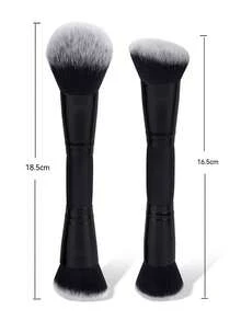2pcs Dual-Ended Makeup Brushes, Pink Base Brush & Black Base White Bristle Contour Brush, Powder Brush Beauty Tools - Black - View 3