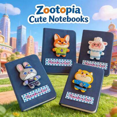  MINISO Süßes Zootopia Cartoon Design Kreatives Notizbuch, Verschiedene Stile erhältlich, geeignet für Studium und Büronutzung, strapazierfähiger Einband, Cartoon-Coverdesign, süße Schreibwaren, ideales Geschenk für Künstler und Fans