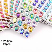 Hình bầu dục elip, 10*14mm, 20 viên/túi, màu cầu vồng, đế kẹp kim loại vàng, đá pha lê lấp lánh thủ công, hạt trang trí đính đá có lỗ, mặt phẳng, phụ kiện DIY, đá đính để trang trí quần áo, váy, túi xách, giày dép, trâm cài, bông tai, đồ thủ công DIY. - 10*14mm 20 chiếc - Xem 8