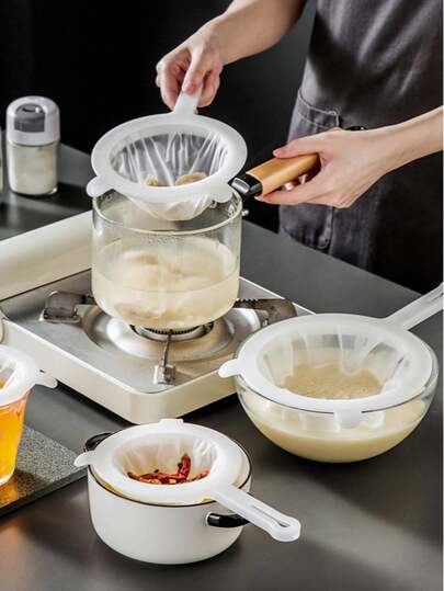1pc Multi-Function Strainer Set, Plastic Food Strainer With Dual Handles, Suitable For Soy Milk, Juice, Tea Leaves, Fine Nylon Mesh, Ergonomic Design For Comfortable Grip, Essential Kitchen Tool And Accessory