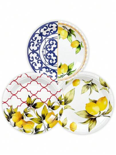 10pcs/60pcs/120pcs 7/9inch Lemon Party Plates,Summer Fruit Disposable Paper Plates ,Three Styles Lemon Paper Plates Dessert Plates For Summer Wedding Bridal And Baby- Shower Birthday Party Supplies Men Women