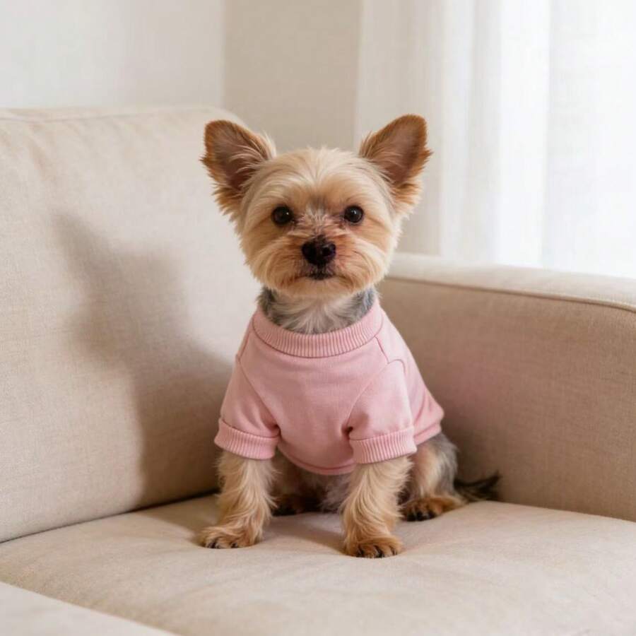 Bộ quần áo thú cưng dễ thương dành cho chó và mèo, kiểu dáng tối giản, màu hồng, không lót.