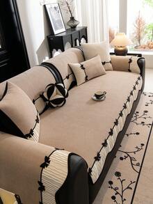 1件欧式清新不规则沙发垫，蝴蝶结饰边镶嵌，雪尼尔质感沙发垫，奢华简约沙发套，保护沙发，防滑防尘防刮，装饰沙发，四季皆宜，适用于卧室、客厅、办公室、书房，可机洗，通用沙发套 - 卡其色 - 查看 3