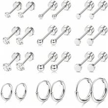 24 chiếc/12 đôi khuyên tai sụn bằng thép không gỉ không gây dị ứng, mạ vàng, kiểu dáng đinh tán phẳng, unisex, dạng vòng nhỏ, có vít vặn, thích hợp cho nhiều vị trí xỏ khuyên. - Bông tai - Xem 3