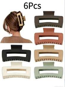 6pcs Matte Square Hair Clips, Suitable For Daily Wear - Multicolor - View 1