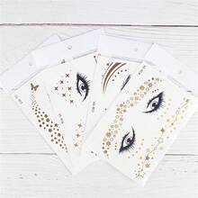 6sheets/Set Golden Foil Temporary Tattoos For The Face Perfect For Masquerade Parties And Waterproof Body Art Stickers - Vàng - Xem 9