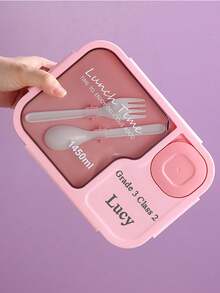 Personalized Bento Box, Customized Plastic Compartment Lunch Box, Cartoon Cute Student Lunch Box With Dipping Sauce Container And Utensils, Microwave , Gift For Family, Friends And Students, Back To School - Multicolor - View 10