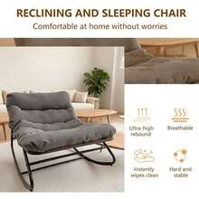 Oversized Papasan Rocking Chair With Thick Cushion – Indoor Outdoor Lounge Rocker Patio, Balcony & Living Room - Xám - Xem 6