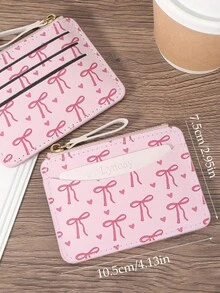 1PC Ins Style Zipper Women's Card Bag Pink Heart-Shaped Bow Card Storage Case Lightweight Daily Card Holder - Multicolor - View 3