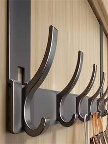 1pc Space-Saving Over-The-Door Hook, Multi-Hook Design, Suitable For Bathroom, Kitchen, Living Room And Bedroom, Wall-Mounted Coat Rack, No-Drill Installation, Multi-Purpose Hook, Multi-Functional Storage Tool - Multicolor - View 3