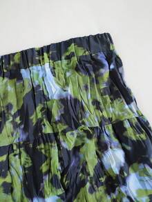 EARO Women's Long Multi-Layer Tie-Dye Print Skirt, Elastic Waist, Fashion Elegant Slimming Vacation - Navy Blue - View 5