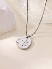 1pc Minimalist Asymmetrical Cross Pendant Necklace, 18K Gold Plated Stainless Steel Chain, Punk & Hip-Hop Style Versatile Daily Wear For Women - Multicolor - View 3