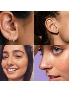12pcs 16G 18G 20G Flat Back Earrings, 316L Stainless Steel Cartilage Nose Studs Push-In Lip Rings Hoop Piercing Jewelry, Unisex - Lip Studs - View 5