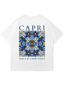 Camiseta de manga corta con estampado de inspiración italiana y sureña, cómoda y transpirable, para uso en verano, talla grande para hombres - Blanco - Ver 2
