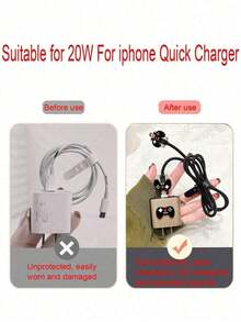 5pcs/Set Black/White Game Console Accessories: Data Cable Protector, Charger Head Cover, 1.5m Winding Organizer, Cable Tie, Anti-Break Data Cable. Compatible With 20W/18W Apple Fast Charger, 1.5M Cable Compatible With IPhone 14/15, Charger Protector - Black Game Console - 5-piece Set - View 9