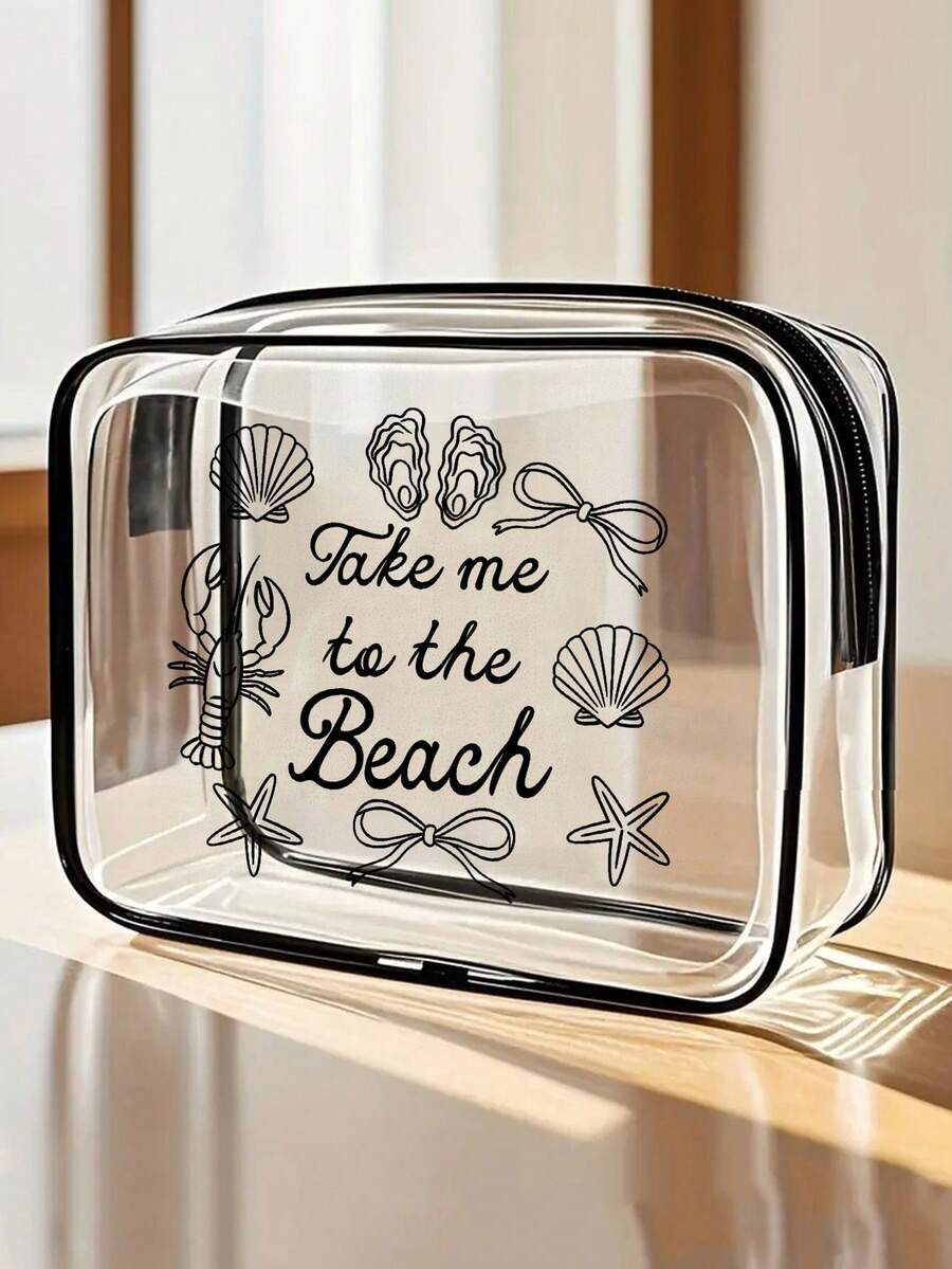 Túi đi biển chống thấm nước bằng PVC in chữ "Take Me To The Beach" trang trí vỏ sò và sao biển, túi đựng mỹ phẩm PVC, túi đựng đồ du lịch PVC có khóa kéo, túi đựng đồ vệ sinh cá nhân nhẹ, chống phai màu dành cho nam và nữ, hộp đựng trang điểm di động được TSA chấp thuận, dễ lau chùi, lý tưởng cho các bà mẹ, giáo viên, bạn bè, y tá, trường học, kỳ nghỉ, tựu trường, quà tặng Ngày của Mẹ, túi đựng đồ vệ sinh cá nhân cần thiết mùa hè, túi đựng đồ rửa mặt, túi trong suốt, túi chống thấm nước, túi đựng đồ tắm dung tích lớn, quà tặng Ngày của Mẹ, quà tặng giáo viên, đồ dùng cần thiết trên du thuyền, đồ dùng du lịch. - Nhiều màu - Xem 1