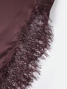 Women Silk Satin Half Slip Long Skirts Oblique Split Lace Patchwork Elastic Waist Maxi Skirt Elegant Silky Flowy A Line Midi Skirts For Under Dress - 棕色 - 查看 9