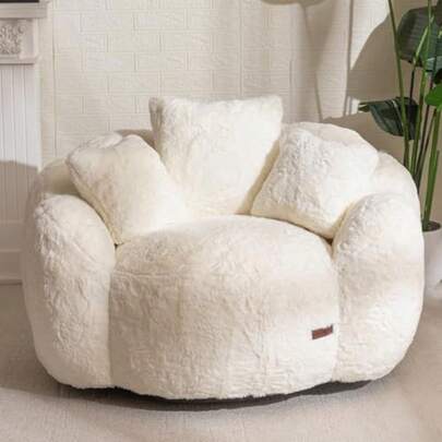Bean Bag Chair Oversized Floral Shaped Bean Bag Sofa For Adults Ultra Soft Faux Fur Floor Sofa Large Stuffed Reading Chair For Living Room Bedroom Beige