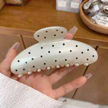 2pcs Black & White Polka Dot Oval Hair Clips, Suitable For Women And Students For Daily Use, Applicable To Various Hairstyles Like Ponytail And Curly Hair. Comfortable And Elastic Material, Ideal Female Accessory For Student Daily Wear. Summer Outfits Claw Clips Beach Hair Claws,Travel,Birthday - Multicolor - View 5