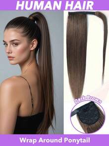 直发马尾接发 长直发环绕式马尾辫 女士夹式马尾辫接发 真人发 棕色马尾辫 假发 日常佩戴 8-24 26 28 英寸（自然黑#1B 深棕#2 浅棕#6） - 彩色 - 查看 31