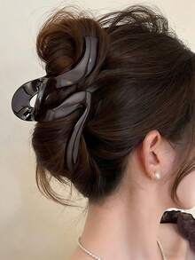 4pcs 11cm/4.33in Square, Wave, Lightning Shaped Brown Plastic Hair Clips, Fashionable Versatile Elegant Minimalist Solid Color Hair Accessories Suitable For Daily, Casual, Party, Commute, Beach, Bun, Ponytail, Washing Face, Makeup Summer Beach Claw Clips Vacay Hair Claws - Multicolor - View 4