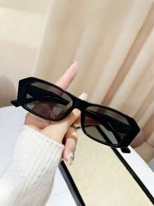 1 chiếc kính thời trang tối giản, gọng nhỏ hình bầu dục chất lượng cao dành cho nữ, thích hợp cho du lịch, kỳ nghỉ và các dịp thường ngày. - màu đen - Xem 2