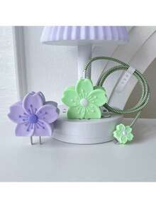 4pcs Colorful Floral Pattern Protective Cases Compatible With Apple 20W Fast Charger And Cable - Multicolor - View 7