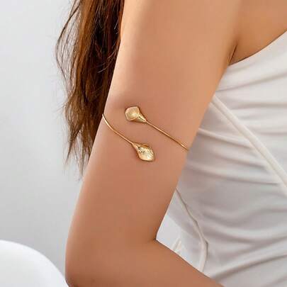 1pc Fashionable Elegant Vintage Casual Leaf Design Cuff Bracelet, Suitable For Women's Daily Wear