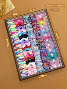 Set da 328 pezzi di elastici per capelli colorati casuali, adatti per uso quotidiano - Multicolore - Visualizzare 5