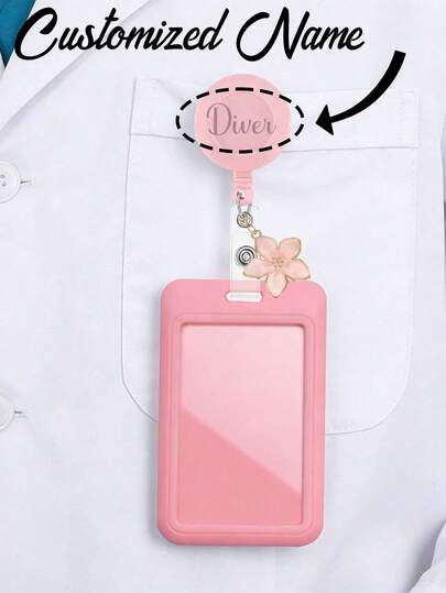 1 Color Sliding Id Card Holder With Nurse Card Scroll, Can Customize Your Name, Cute Floral Decoration Id Card Shaft, Hard Plastic Card Holder Suitable For Office, School, Credit Card, Proximity Card, Driver's License, Very Suitable For Gifts For Doctors, Nurses, Teachers, Students, Office Staff, Suitable For Ramadan, Eid Al Fitr, Valentine's Day, Mother's Day, Thanksgiving, School Season, Unique Gifts