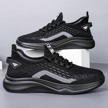 男士透气网面休闲运动鞋，轻便舒适 - 黑色 - 查看 3