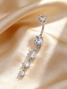 1 chiếc khuyên rốn dài bằng đồng cao cấp, mạ vàng, đính đá Zirconia, thích hợp cho nữ giới dự tiệc, sự kiện và đeo hàng ngày. - Zirconium hình tròn - Xem 2