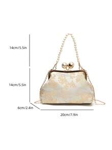 New Chinese Style Embroidered Pearl Handbag, Elegant Chain Shoulder Bag, Chic Women Clutch - Silver - View 5