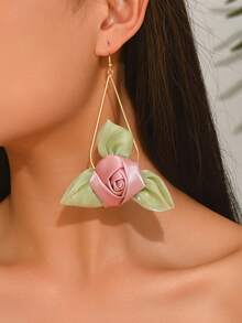 1 Pair Exaggerated 3D Geometric Fabric Flower Earrings For Women - Multicolor - View 2