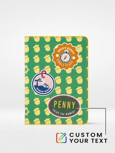 1 pieza Funda personalizada para pasaporte con nombre divertido, diseño de insignia de dibujos animados personalizada, etiqueta de viaje interesante y carpeta de documentos con estilo - Regalo único para cumpleaños, vacaciones, accesorios esenciales de viaje Kawaii