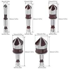 5PCS Countersink Drill Bit Set, Premium HSS Countersink Drill Bit With 82-Degree, 5 Flutes 1_4 Inch Quick-Change Hex Shank, 1_4 Inch To 3_4 Inch Size, Counter Sink Drill Bits For Wood, Metal, Plastic - Trắng - Xem 2