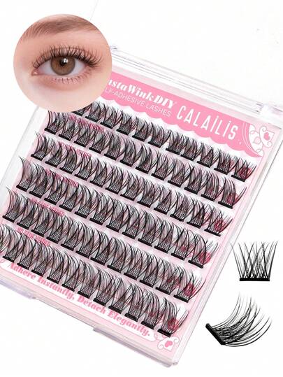 CALAILIS 72Pcs Glue-Free Eyelash For Beginner D-Curl Self Adhesive Eyelashes Natural False Eyelashes No Need Glue(AC58)