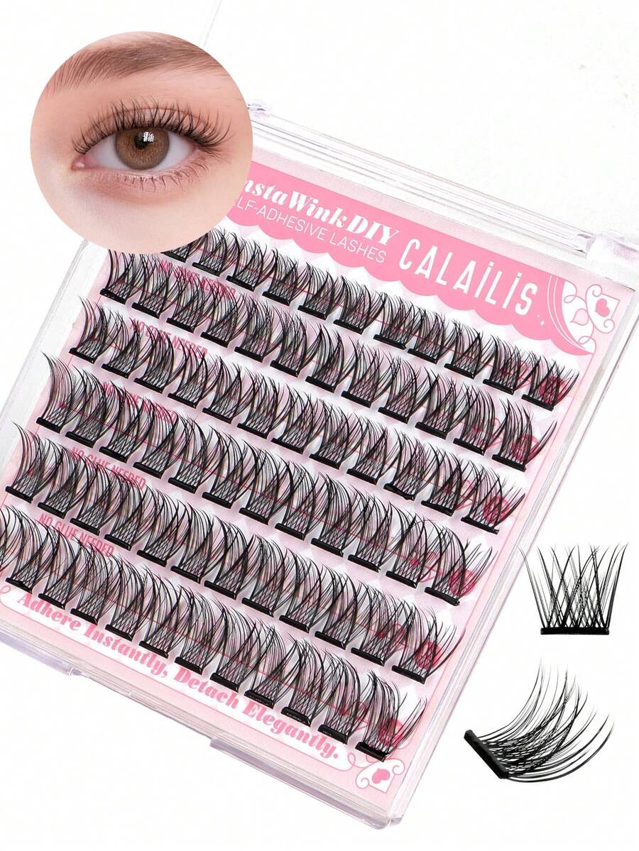 CALAILIS 72Pcs Glue-Free Eyelash For Beginner D-Curl Self Adhesive Eyelashes Natural False Eyelashes No Need Glue(AC58) - D - View 1