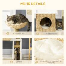 100.5cm Tall Cat Tree With Cave, Bed And Stairs, Sisal Scratching Posts And Cushions For Small Cats, Natural - Wood Color - View 3