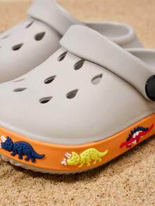 1 Pair Baby Boys' Cute Dinosaur Cartoon Beach Sandals, Comfortable Casual Lightweight Slip-On Breathable Slippers, Spring/Summer - Grey - View 6